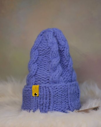 Ciepła czapka z alpaki z warkoczami LULLABY fiołek, sploteka