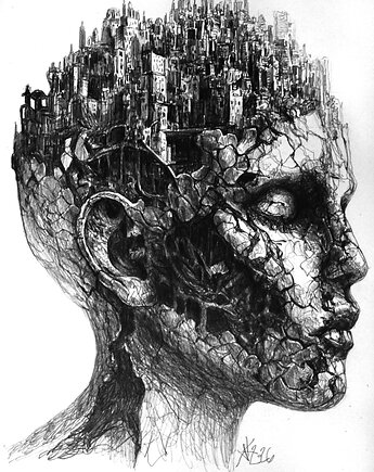 Jak w przebudzeniach Jak w snach  *rysunek piórkiem, Galeria Niepodzielone