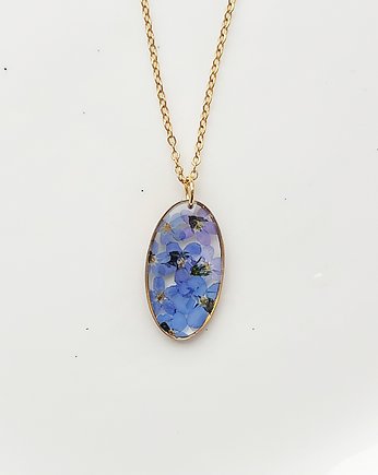 Naszyjnik kwiaty w żywicy niezapominajka, Jaskółcze ziele handmade 
