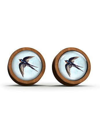 Kolczyki drewniane - Jaskółka - sztyfty, yenoo