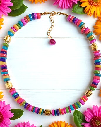 NASZYJNIK : Summer collection: złota lawa, kolorowa masa perłowa, kaktusia