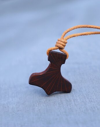 Drewniany Naszyjnik Młot Thora, nordycka zawieszka Mjolnir, Hunterbone