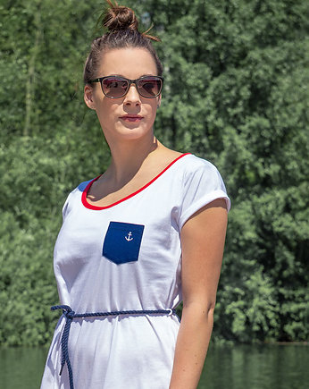 Sportowa sukienka dzianinowa oversize KOTWICA biała - XXS/XS, Szwendam sie
