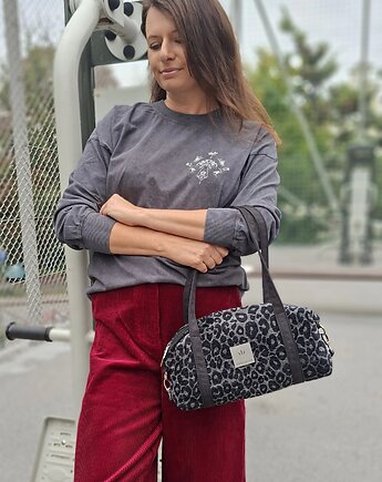 Żakardowa torebka bagietka w panterkę Szara, sabi tatka