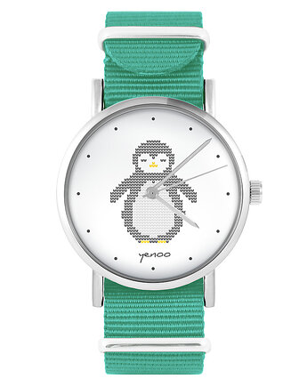 Zegarek -  Pingwin - turkusowy, nylonowy, yenoo