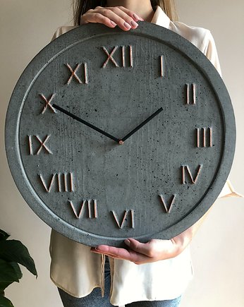 Zegar betonowy ciemnoszary miedź designerski 45cm, Tesla Home Studio
