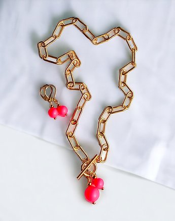 KOMPLET Swarovski neon pearls : TWO : neon red : naszyjnik, kolczyki, kaktusia