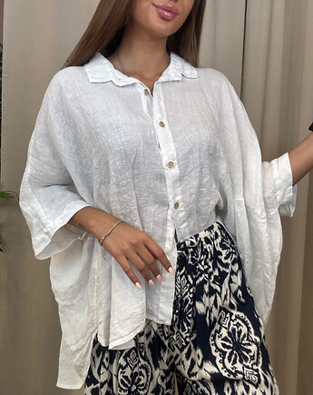 Koszula oversize lniana Bianco, SOLO moda