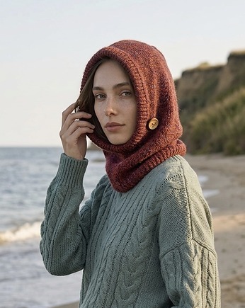 Ręcznie robiona balaclava miękki kapturokomin z alpaki i merynosa, splotomaniaa