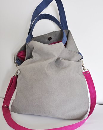 Torba hobo XXL - szarość, fuksja, kobalt, PRACOWNIA 166