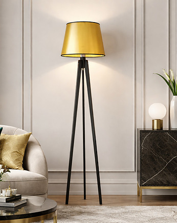 Drewniana lampa stojąca w stylu glamour do salonu CURACAO MIRROR, LYSNE