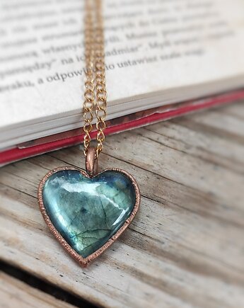 Wisior miedziany serduszko serce labradoryt V, Treemasters Copper Jewelry