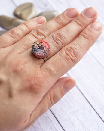 S A L E : UNIKATOWY pierścień z żywicy INKY COLORS, kaktusia