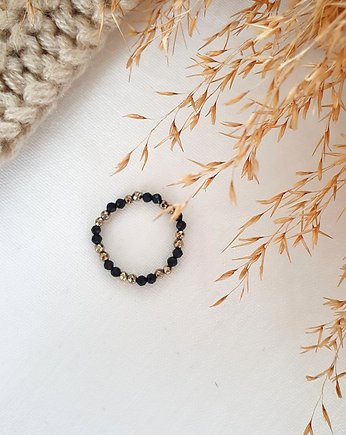 pierścionek z onyksem i hematytem, LEI handmade 