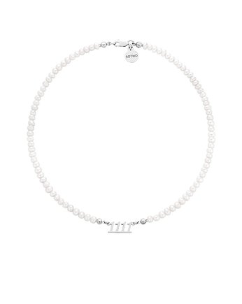 Srebrny naszyjnik z pereł naturalnych z liczbami anielskimi, OSOBY - Prezent dla teściowej