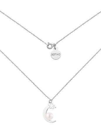 Srebrny naszyjnik z księżycem i perłą SWAROVSKI CRYSTAL, SOTHO