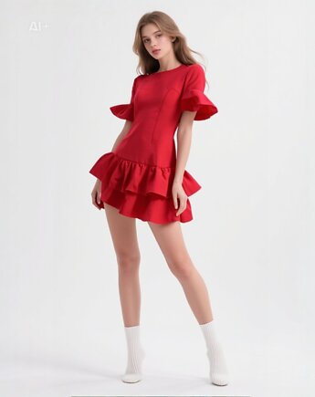 Czerwona koktaliowa sukienka, NAT FASHION ROOM