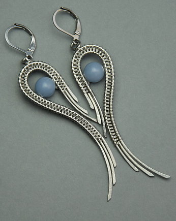 Błękitne kolczyki skrzydła angelit wire wrapping, Agata Rozanska
