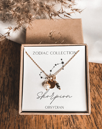 Naszyjnik znak zodiaku Skorpion obsydian, Tiny Stone
