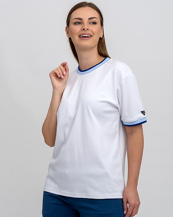T-shirt biały basic  ściągacz (niebiesko/granat), 3 for U