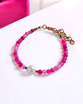 Bransoletka : fuchsia & pearl collection : agat i perła, kaktusia