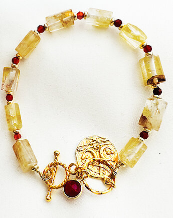 Bransoletka z kamieni , kryształ górski, księżyc, rubin, Anemon Atelier