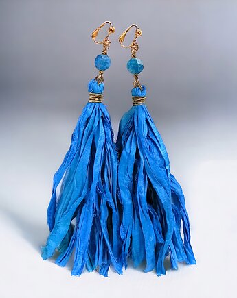 UNIKATOWE klipsy: jedwab : długie : Sari : 008, kaktusia