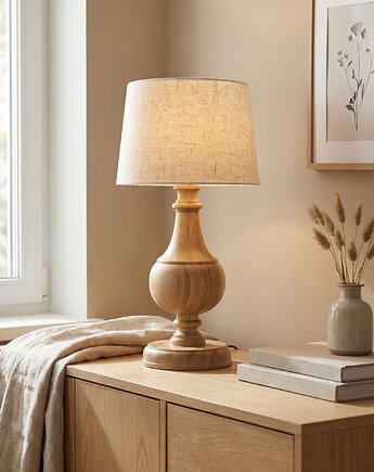 Lampa stołowa drewniana z abażurem, PiorunowoSzafa