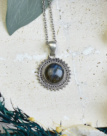 Miedziany posrebrzany wisiorek z labradorytem - etniczny, boho, Spirit Of Copper
