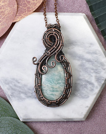 Miedziany wisiorek wire wrapping z amazonitem #470, Spirit Of Copper