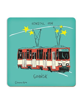 Podkładka pod kubek Gdańsk Tramwaj Konstal 105N, Gliniana Kura
