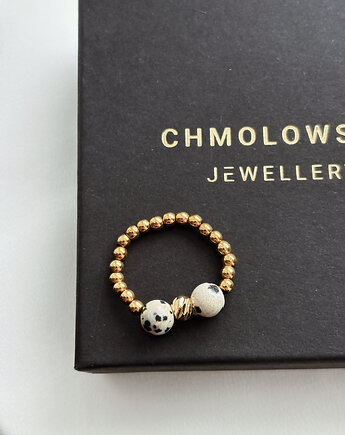 Pierścionek elastyczny Jaspis Dalmatyński, Chmolowska Jewellery