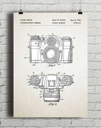 Aparat fotograficzny  - patent - plakat vintage, minimalmill