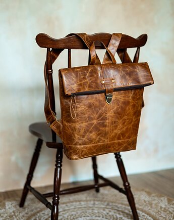 Plecak skórzany brązowy Tanvi vintage ciekawy kształt, SempreArte