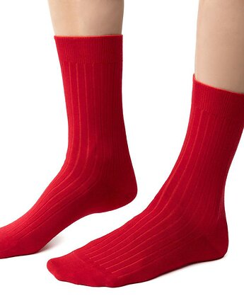 Skarpetki Simple z wełny merino prążkowane czerwone, Lucky HandMade