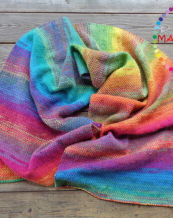 UNIKAT szal dziergany (jak tkany) "Rainbow", MARISCAPES