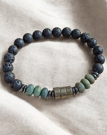 Turkus, piryt, lawa : męska bransoletka, kaktusia