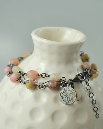 Opal różowy z szafirem w srebrze - bransoletka, Sunflower Kornelia Kubinowska