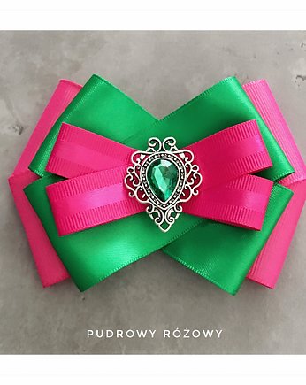 Zieleń z fuksją. Brosza z kryształkiem. NEW, Pudrowy Różowy