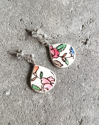 Kolczyki ceramiczne w kwiaty, biżuteria z talerzy