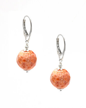 Eleganckie kolczyki z agatem ognistym 12mm srebro 925, Yamira Art Studio