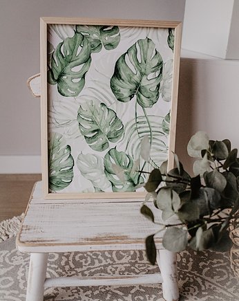 PLAKAT "PALMY I LIŚCIE" ZIELONE NA BIAŁYM 29,7CM X 42CM, KOCYKOMANIA