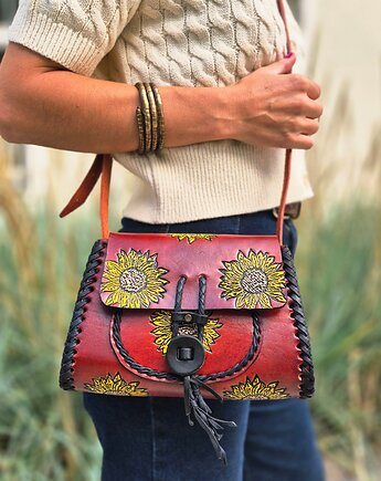 Torebka skórzana Suzanna ręcznie robiona kwiaty, SempreArte