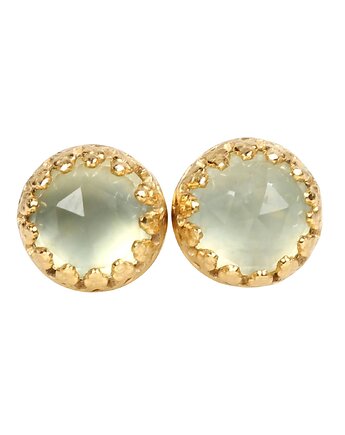 Kolczyki złote sztyfty Petite z prehnitem, Blooming Stones