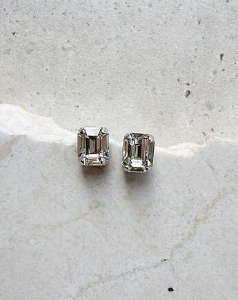 Geometryczne kolczyki srebrne Octagon Mini, White Jasmine