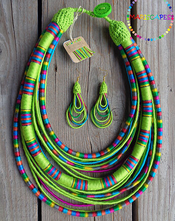 KOMPLET - Jedwabna masajka "Rainbow & Lime" + kolczyki, MARISCAPES