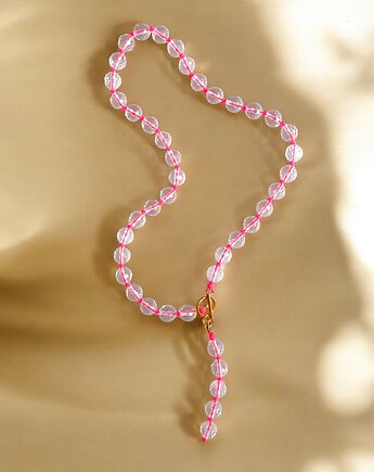 Naszyjnik modułowy : kryształ górski : hot pink : supełkowany, kaktusia