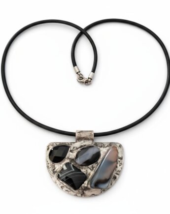 Naszyjnik z witrażowym wisiorem MONTENEGRO II agaty, onyks, Beezoo