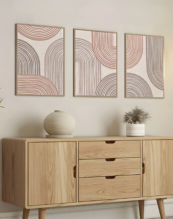 Zestaw 3 plakatów, mid century modern, linie, oryginalna dekoracja., Grawisfera