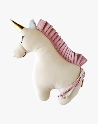 Jednorożec UNICORN poduszka - beżowy z różową grzywą, Brokatka